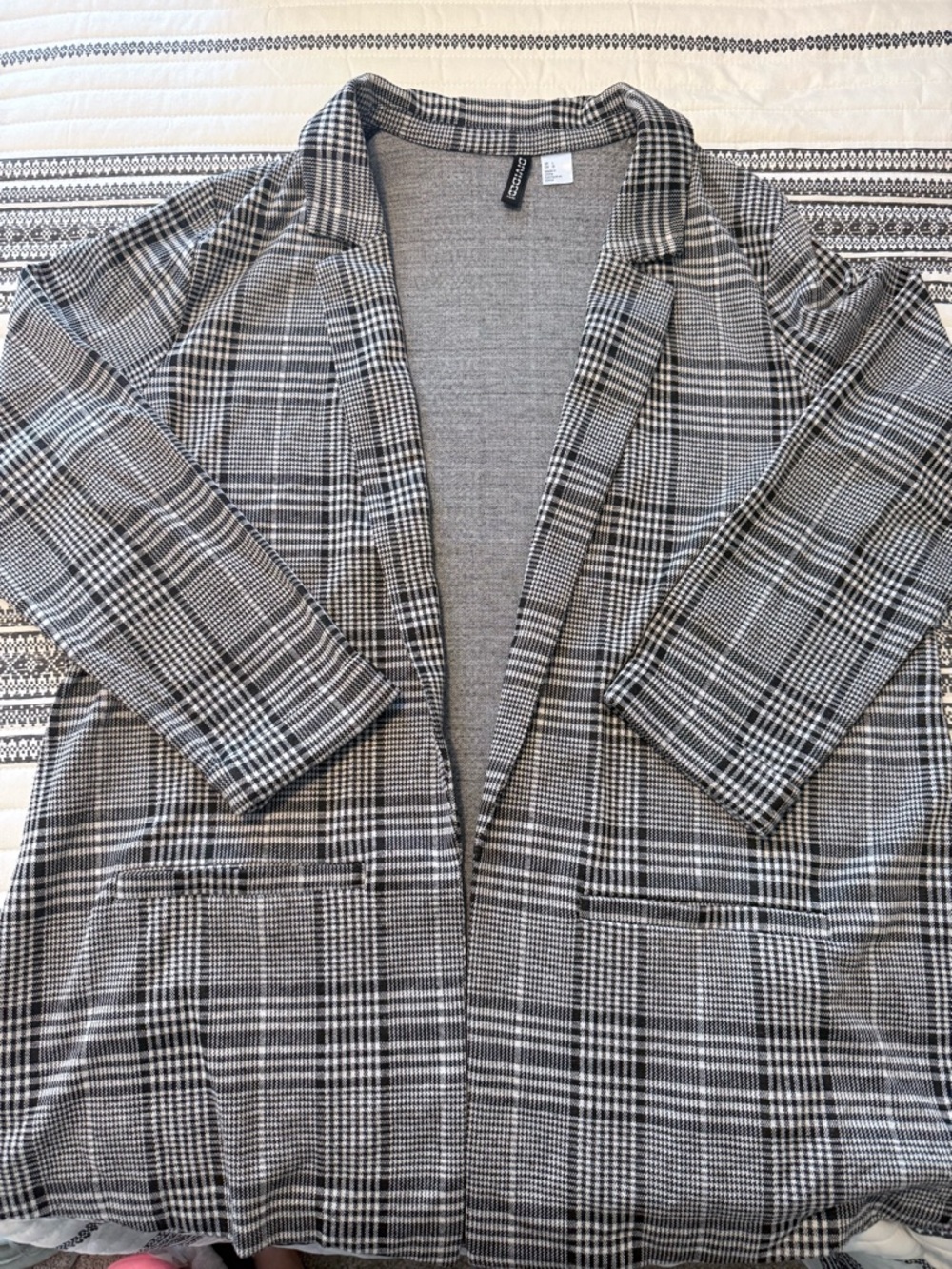 H&M Grey Black Plaid Open Blazer